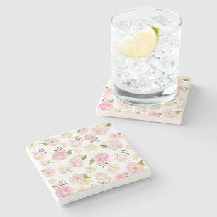 Romantisk vattenfärg  Peonies Blommönster 2 Underlägg Sten