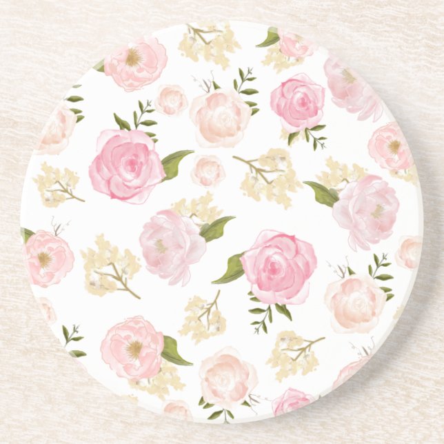 Romantisk vattenfärg  Peonies Blommönster I Underlägg Sandsten (Framsidan)