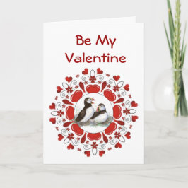 Romantisk vattenfärg Puffin Bird Valentine Helgkort