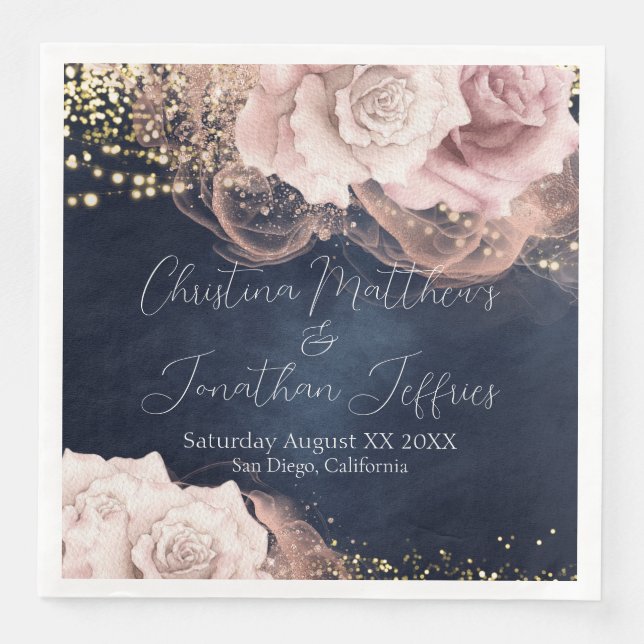 Romantisk vattenfärg Ro på Moody blå Bröllop Pappersservett (Framsida)