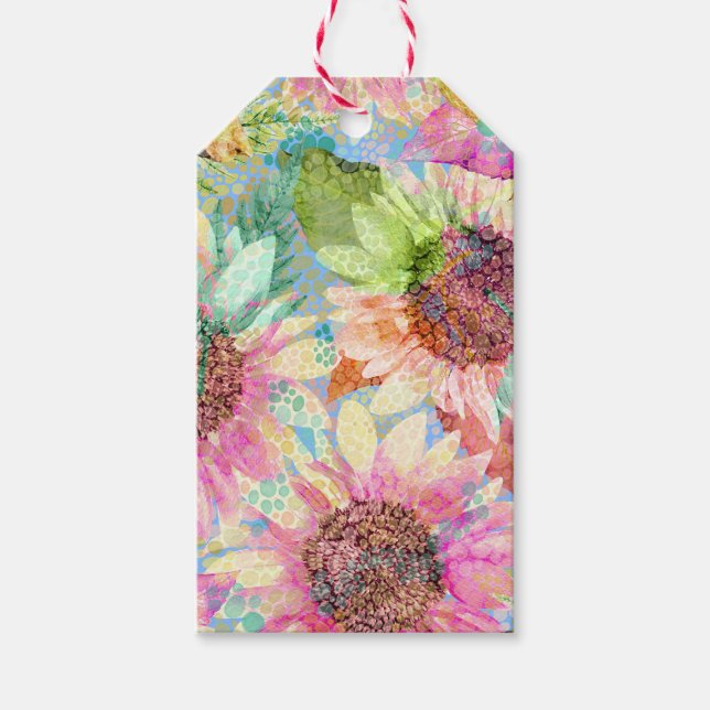 Romantisk vattenfärg Solros Mönster Presentetikett (Framsidan)