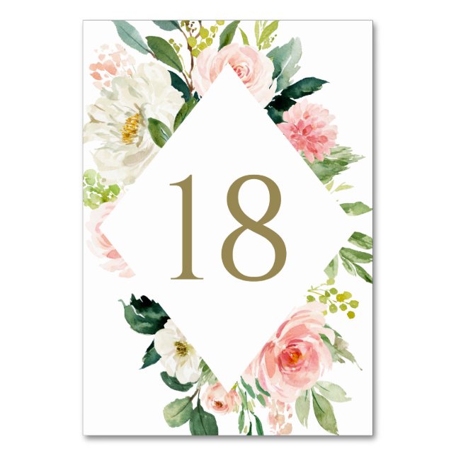 Romantisk vattenfärg Vår Blooms Bröllop Bordsnummer (Framsidan)