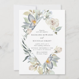Romantisk vattenfärg vit och blå Blommigt Bröllop Inbjudningar