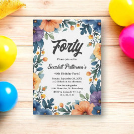 Romantisk vattenfärgad Blommigt Sommaren 40 födels Inbjudningar