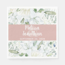 Romantisk vattenfärgad blommigt vita blommor bröll pappersservett