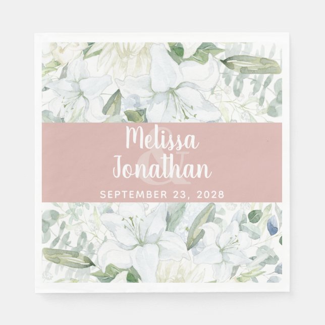 Romantisk vattenfärgad blommigt vita blommor bröll pappersservett (Framsidan)