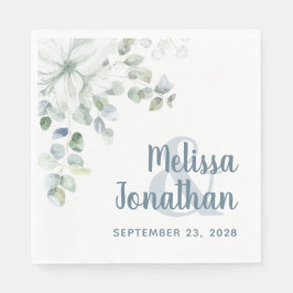 Romantisk vattenfärgad blommigt vita blommor bröll pappersservett