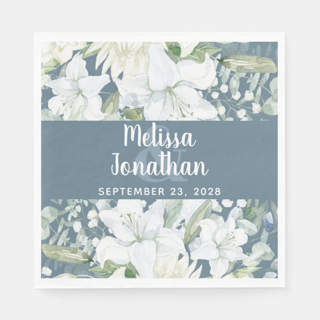 Romantisk vattenfärgad blommigt vita blommor bröll pappersservett (Framsidan)