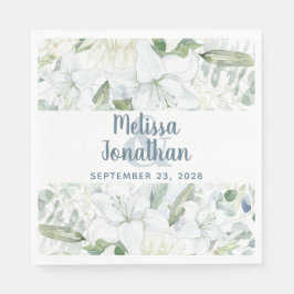 Romantisk vattenfärgad blommigt vita blommor bröll pappersservett