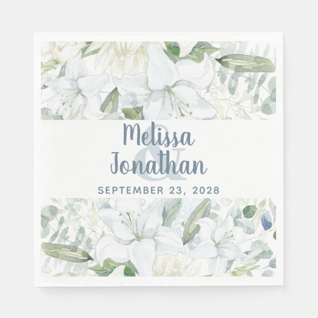 Romantisk vattenfärgad blommigt vita blommor bröll pappersservett (Framsidan)