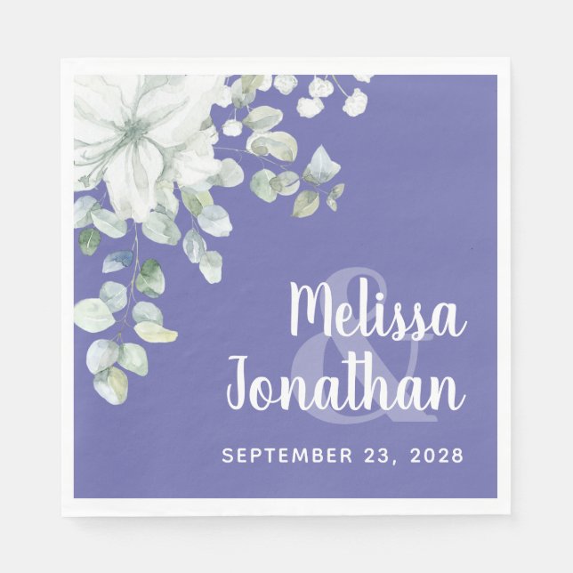 Romantisk vattenfärgad blommigt vita blommor bröll pappersservett (Framsidan)