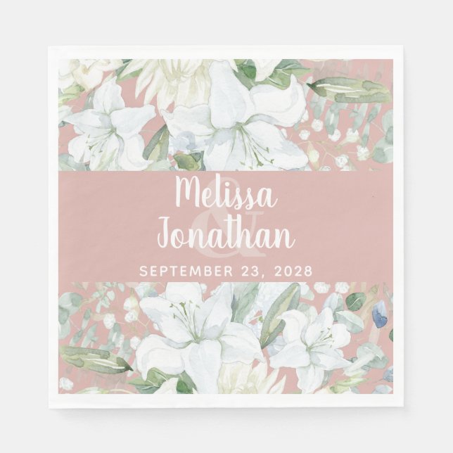 Romantisk vattenfärgad blommigt vita blommor bröll pappersservett (Framsidan)