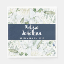 Romantisk vattenfärgad blommigt vita blommor bröll pappersservett