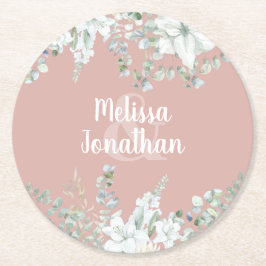 Romantisk vattenfärgad blommigt vita blommor bröll underlägg papper rund