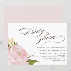 Romantisk vattenfärgs Rosa Peony Baby Shower Inbjudningar