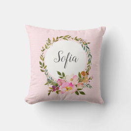 Romantisk, vattenfärgsblomma, bohemisk blommigt kudde