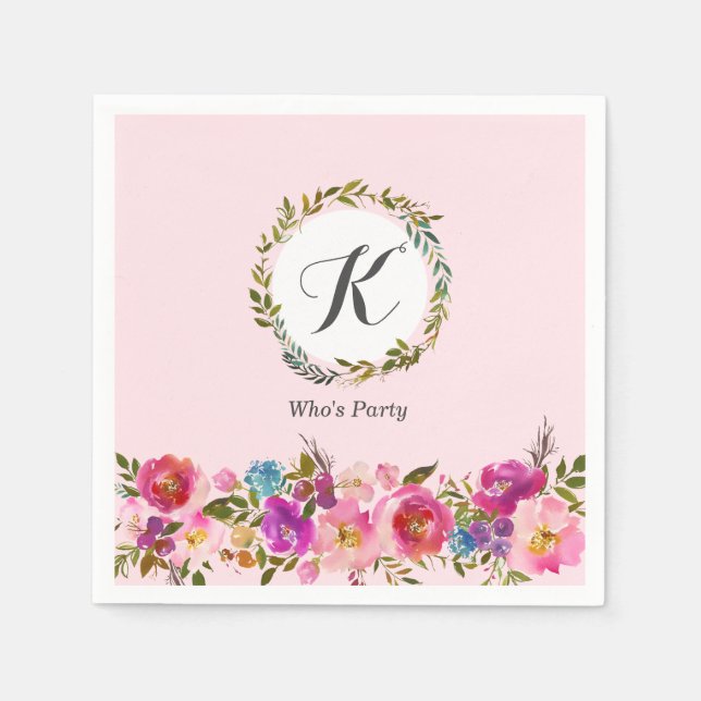 Romantisk, vattenfärgsblomma, bohemisk blommigt pappersservett (Framsidan)