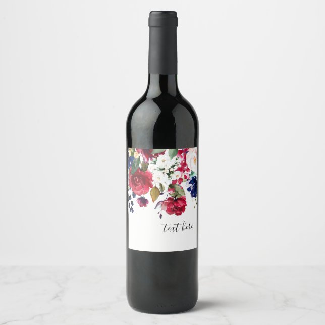 Romantisk, vattenfärgsblomma, bohemisk blommigt vinflaska etikett (Framsida)