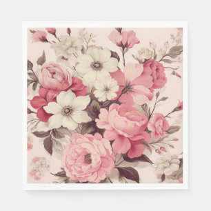 Romantisk vattenfärgsBlommar Rosa ros och äppelfär Pappersservett