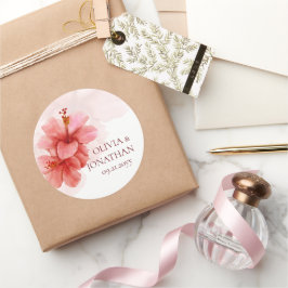 Romantisk vattenfärgsblommor Bröllopsförmån Runt Klistermärke