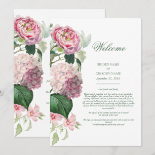 Romantisk vattenfärgsblommor Rosa Flowers Bröllop Program