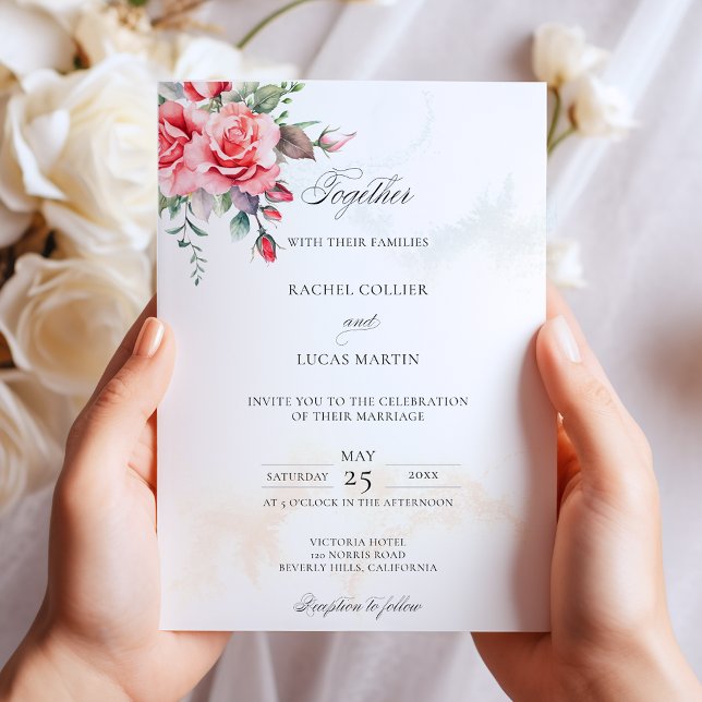 Romantisk vattenfärgsfärgning Rosa ros och kalligr Inbjudningar (Skapare uppladdad)