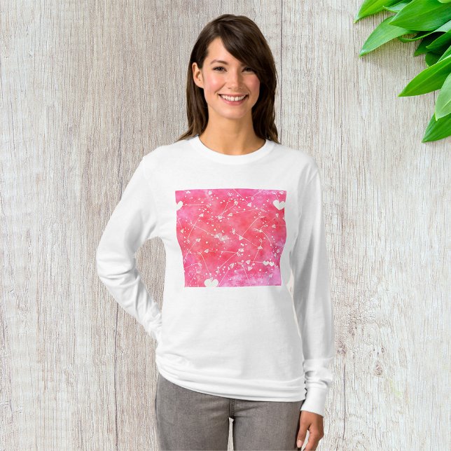 Romantisk vattenfärgsfärgshjärter och Rosor Mönste T Shirt (Skapare uppladdad)
