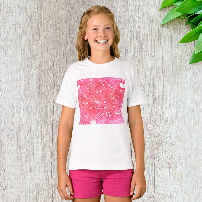Romantisk vattenfärgsfärgshjärter och Rosor Mönste T Shirt (Skapare uppladdad)