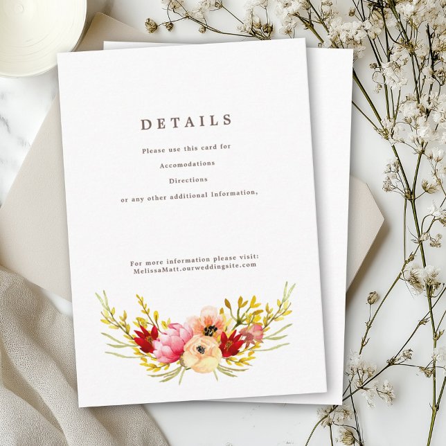 Romantisk Vattenfärgskort med Vilda Blommor Detalj Tilläggskort (Skapare uppladdad)