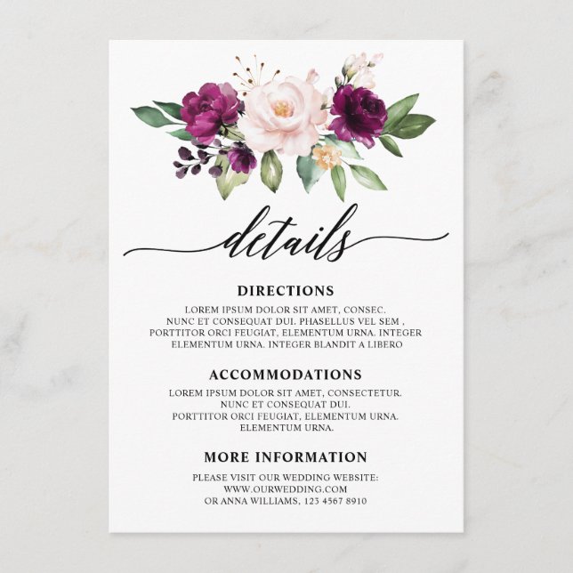 Romantisk vattenfärgsLila Plum  Ro Blommigt Tilläggskort (Framsida)