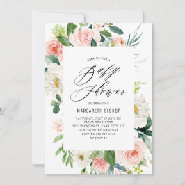 Romantisk vattenfärgspersiko-Blommigt babykläder Inbjudningar