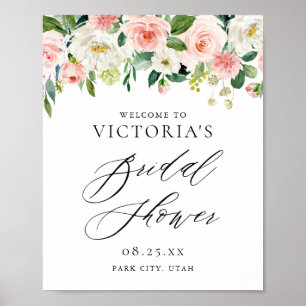 Romantisk vattenfärgspersikofärgad Blommigt, Möhip Poster