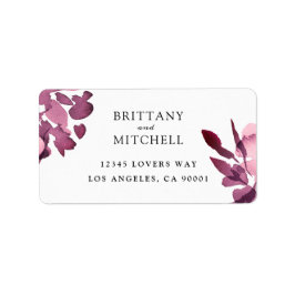 Romantisk vattenfärgsplast Blommigt Plum Bröllop Adressetikett