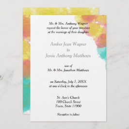 Romantisk vattenfärgsRosa Blue Gult Bröllop Inbjudningar