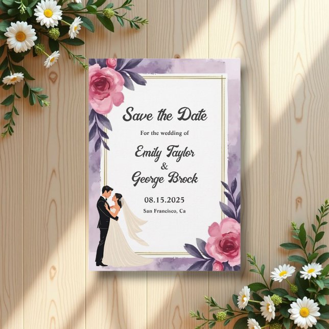 Romantisk vattenfärgstav och Blommigt Bröllop Spara Datumet (Skapare uppladdad)
