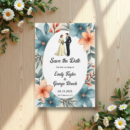 Romantisk vattenfärgstav och Blommigt Bröllop Spara Datumet