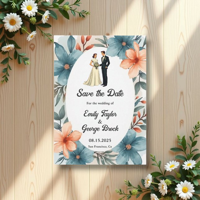 Romantisk vattenfärgstav och Blommigt Bröllop Spara Datumet (Skapare uppladdad)