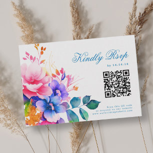 Romantisk Vibrant Rainbow Blommigt Bröllop OSA QR Kort