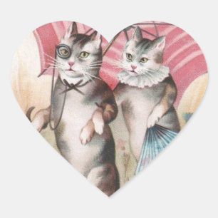 Romantisk Victorian Cats Scrapbook-etikett Hjärtformat Klistermärke