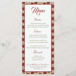 Romantisk Victorian Röd ros Bröllop Menu Meny