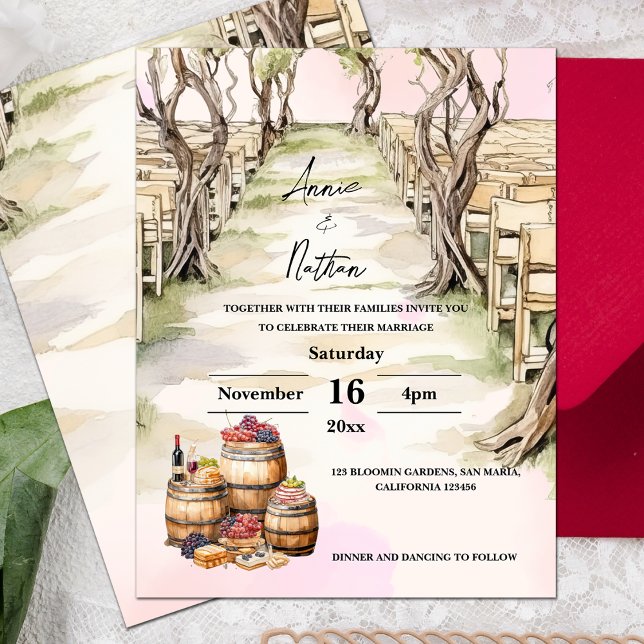 Romantisk vingårdbröllopsinbjudan från Grapevine Vykort (Grapevine Romantic Vineyard Wedding Invitation Postcard)