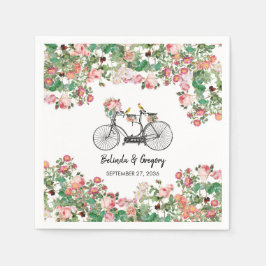 Romantisk Vintage Bicycle Flowers & Birds Bröllop Pappersservett