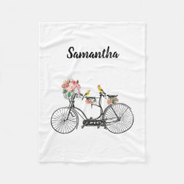 Romantisk Vintage Bicycle Flowers & Birds Fleecefilt