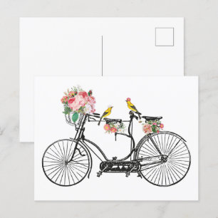 Romantisk Vintage Bicycle Flowers & Birds Helg Vykort