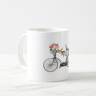 Romantisk Vintage Bicycle Flowers & Birds Kaffemugg
