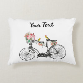 Romantisk Vintage Bicycle Flowers & Birds Prydnadskudde