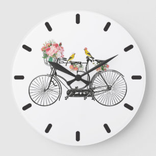 Romantisk Vintage Bicycle Flowers & Birds Stor Klocka