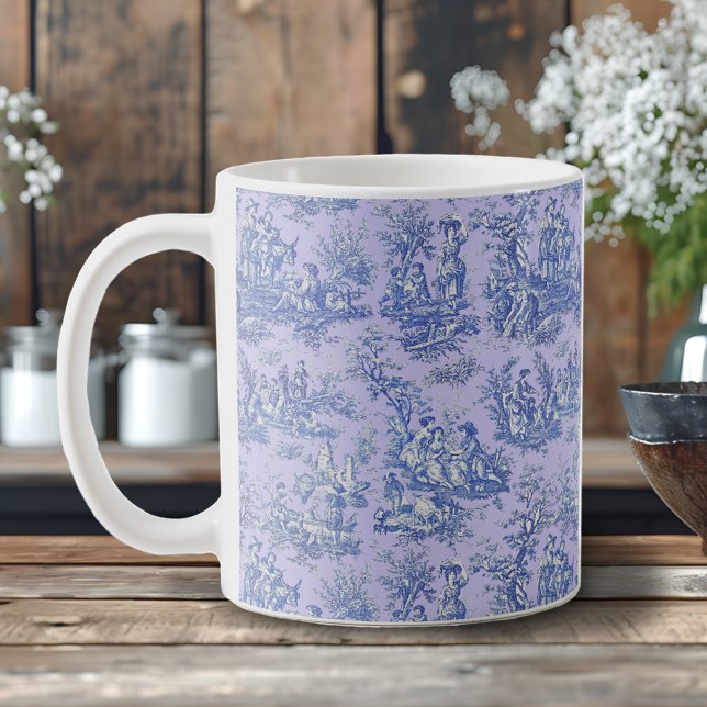 Romantisk Vintage Blå Lila Toile de Jouy Kaffemugg (Skapare uppladdad)