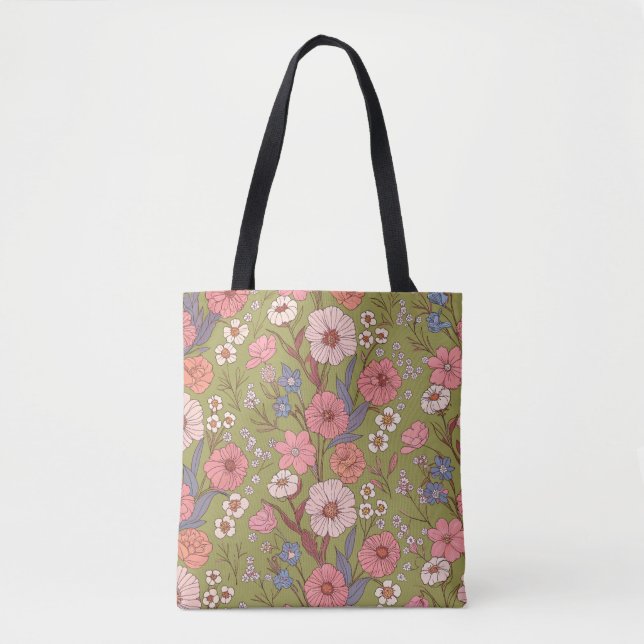 “Romantisk Vintage Blomma Eco Tote” Tygkasse (Framsida)