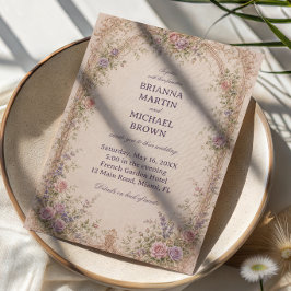 Romantisk Vintage Blommig Båge Inbjudningar